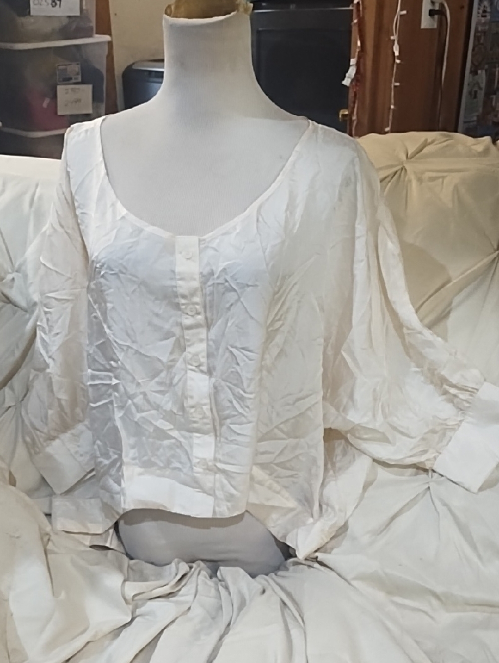 Millau Cream  Button-Front Scoop Neck Blouse